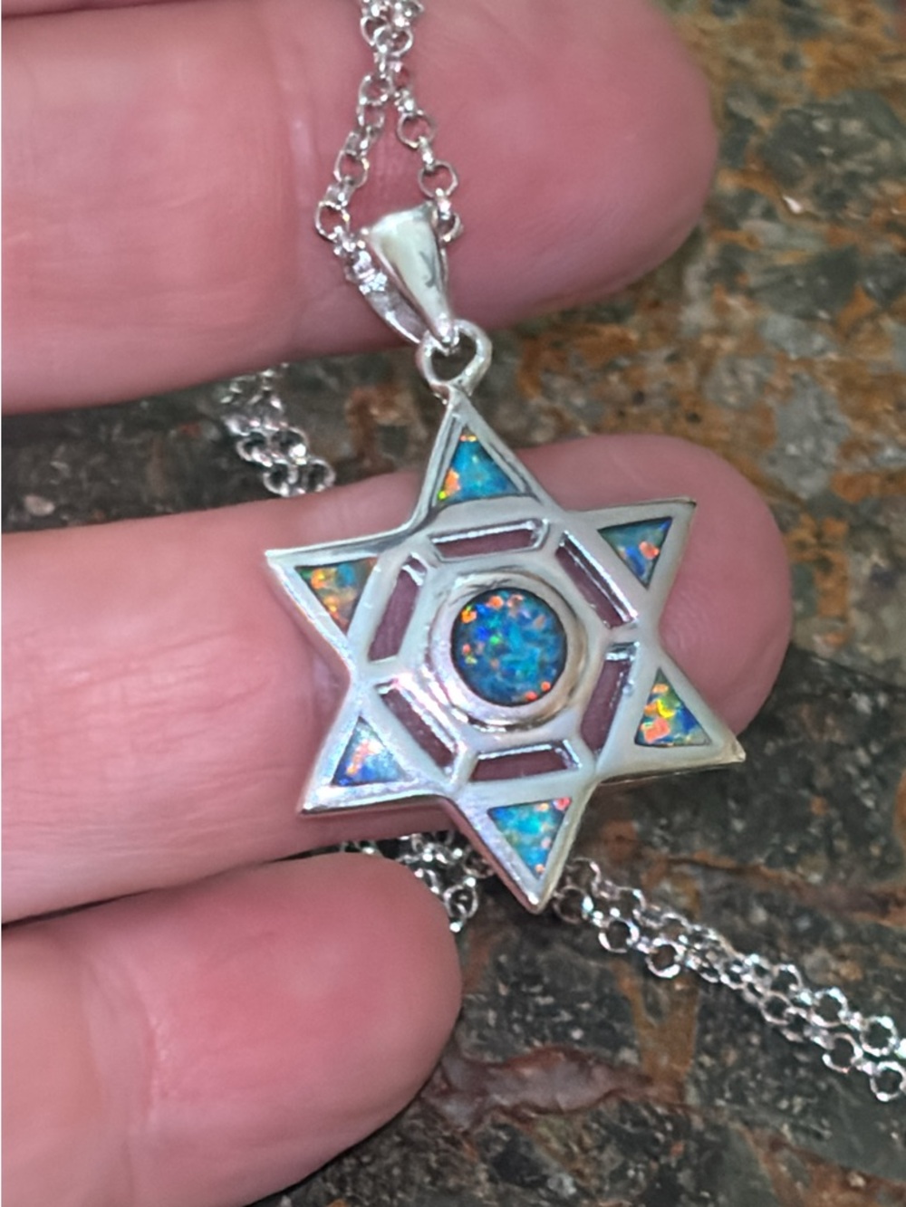 New Rare Star of David Jerusalem Fire Opal Sterling 925 Necklace Pendant 16”